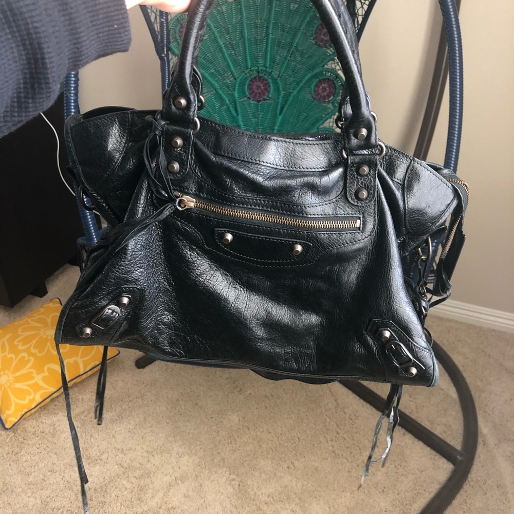Authentic Balenciaga Black Leather Hobo Bag